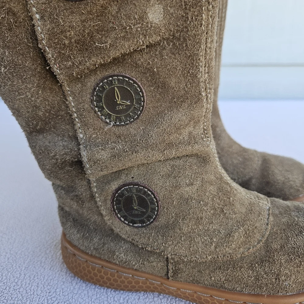 Livie & Luca Tiempo Taupe Classic Suede Brown Leather Riding Boot Girl SZ 8